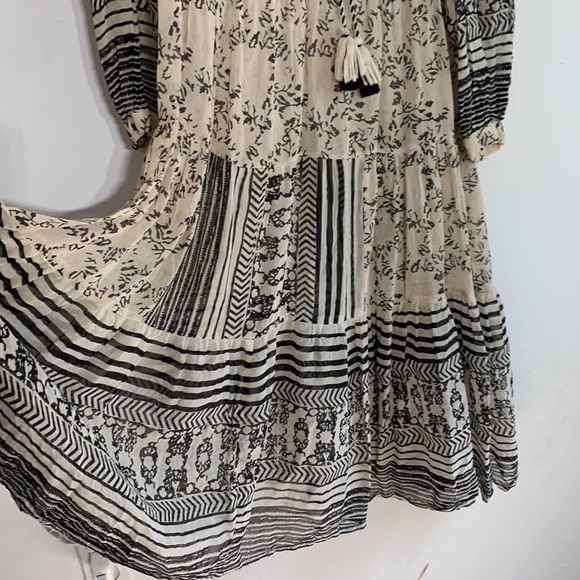 Anthropologie Cream Talulah Tiered long sleeve midi dress bohemian v neck small - Picture 9 of 13